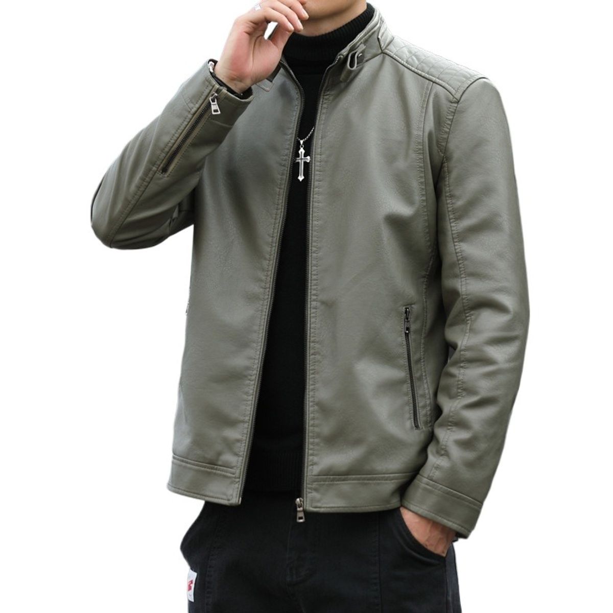 GIOIO - Chaqueta Sintética Hombre Cuello Alto Ajustado Corte Asiático Urbano