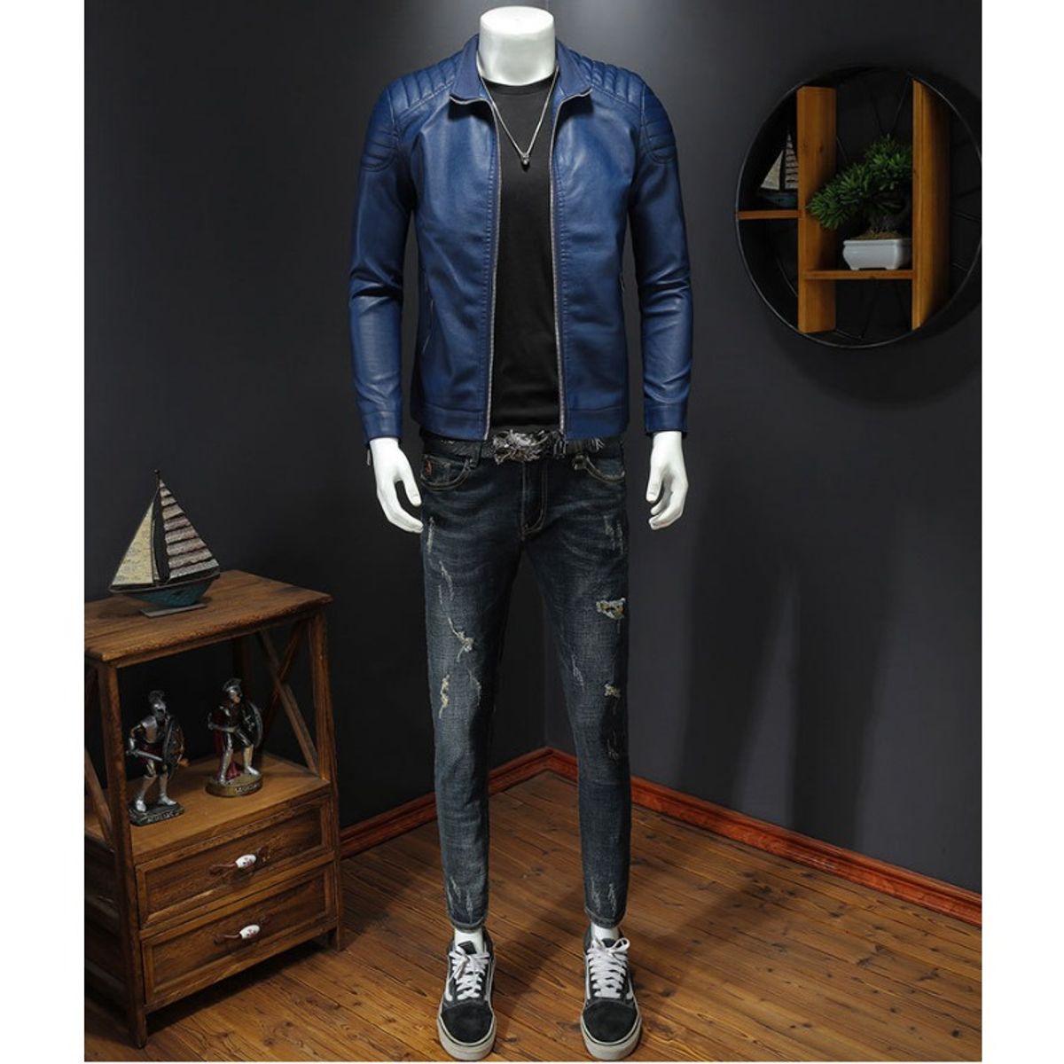 GIOIO - Chaqueta Sintética Hombre Cuello Alto Impecable Corte Asiático Urbano