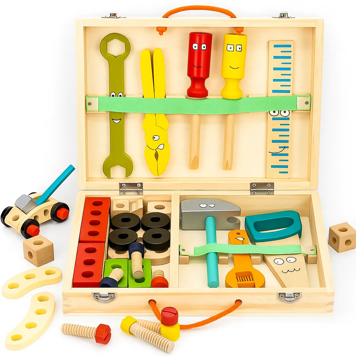 ABC - Caja de Herramientas Portátil Infantil Madera