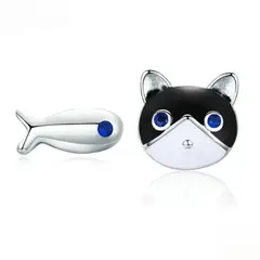 GENERICO - Aros Desiguales Gato y Pez en Plata 925
