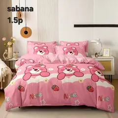 GENERICO - Juego de Sabanas Infantil 1.5 Plazas. 3 Piezas. Diseño Osa Fresa
