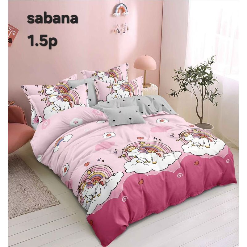 GENERICO - Juego de Sabanas Infantil 1.5 Plazas. 3 Piezas. Diseño Unicornio