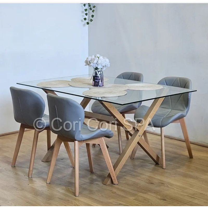 CORI CORI - Comedor Medlock 120x80cm + 4 Sillas Mariposa Ecocuero Wood Gris…