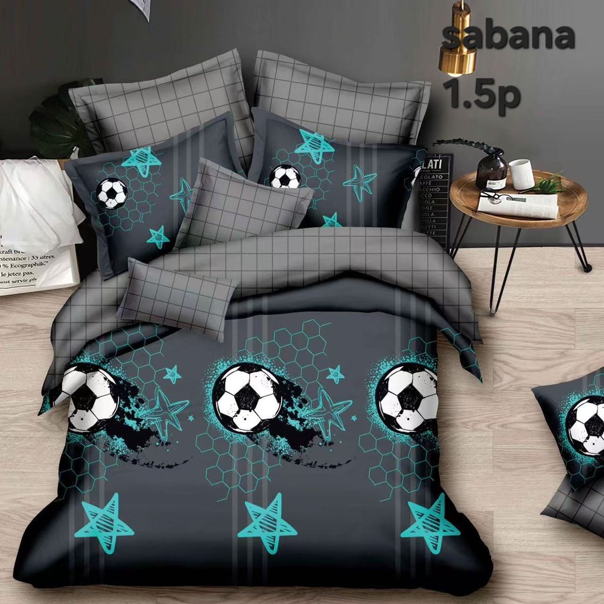 GENERICO - Juego de Sabanas Infantil 1.5 Plazas. 3 Piezas. Diseño Futbol