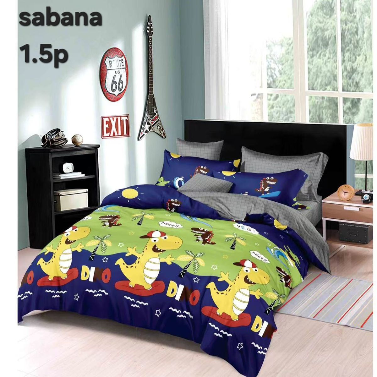 GENERICO - Juego de Sabanas Infantil 1.5 Plazas. 3 Piezas. Diseño Dinosaurio