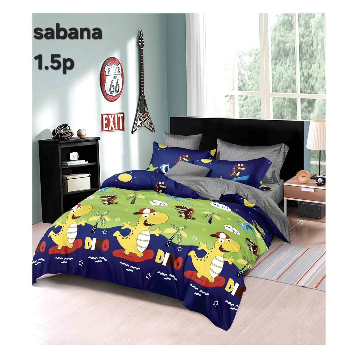 GENERICO - Juego de Sabanas Infantil 1.5 Plazas. 3 Piezas. Diseño Dinosaurio