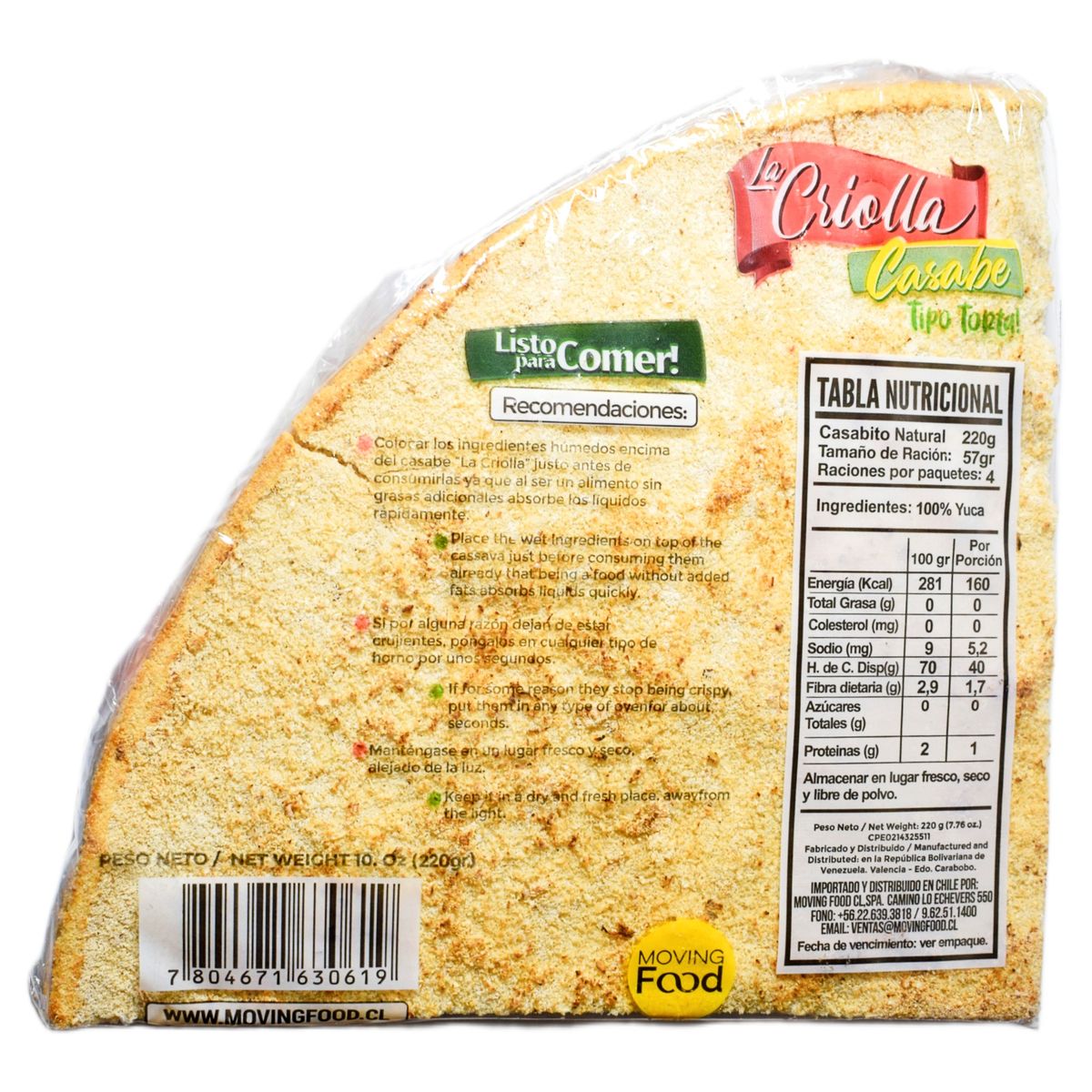 GENERICO - Casabe Natural La Criolla 220g - Delicia De Yuca