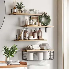 GENERICO - Repisas Flotantes De Madera Modernas X4 Con Reja 100% Pino