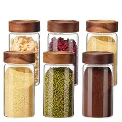 GENERICO - SET x6 Frasco de Vidrio 900cc con Tapa Rosca de Madera TAMAÑO M