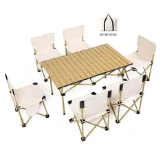 GENERICO - Juego de mesa con 6 sillas para camping blanco