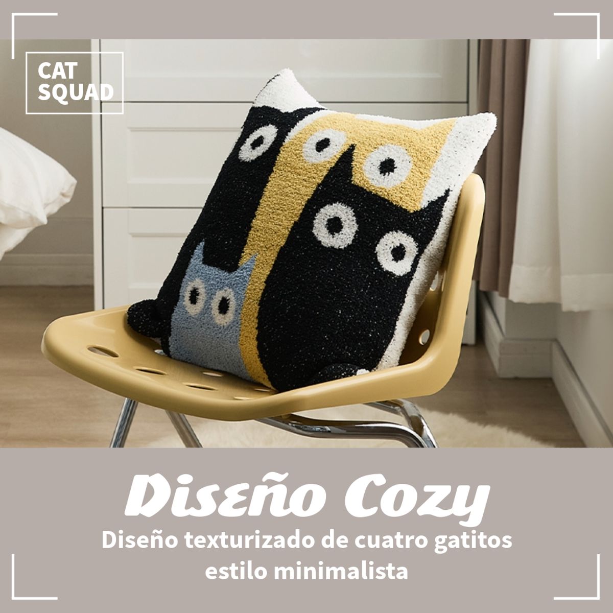 L LARENTIA - Funda Cojin 45x45 Gatos Larentia Acrilico Cierre Invisible