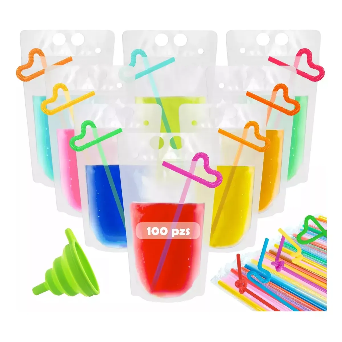 ATURE - 100 Bolsas De Bebidas Sellables Con Agujeros Para Pajita