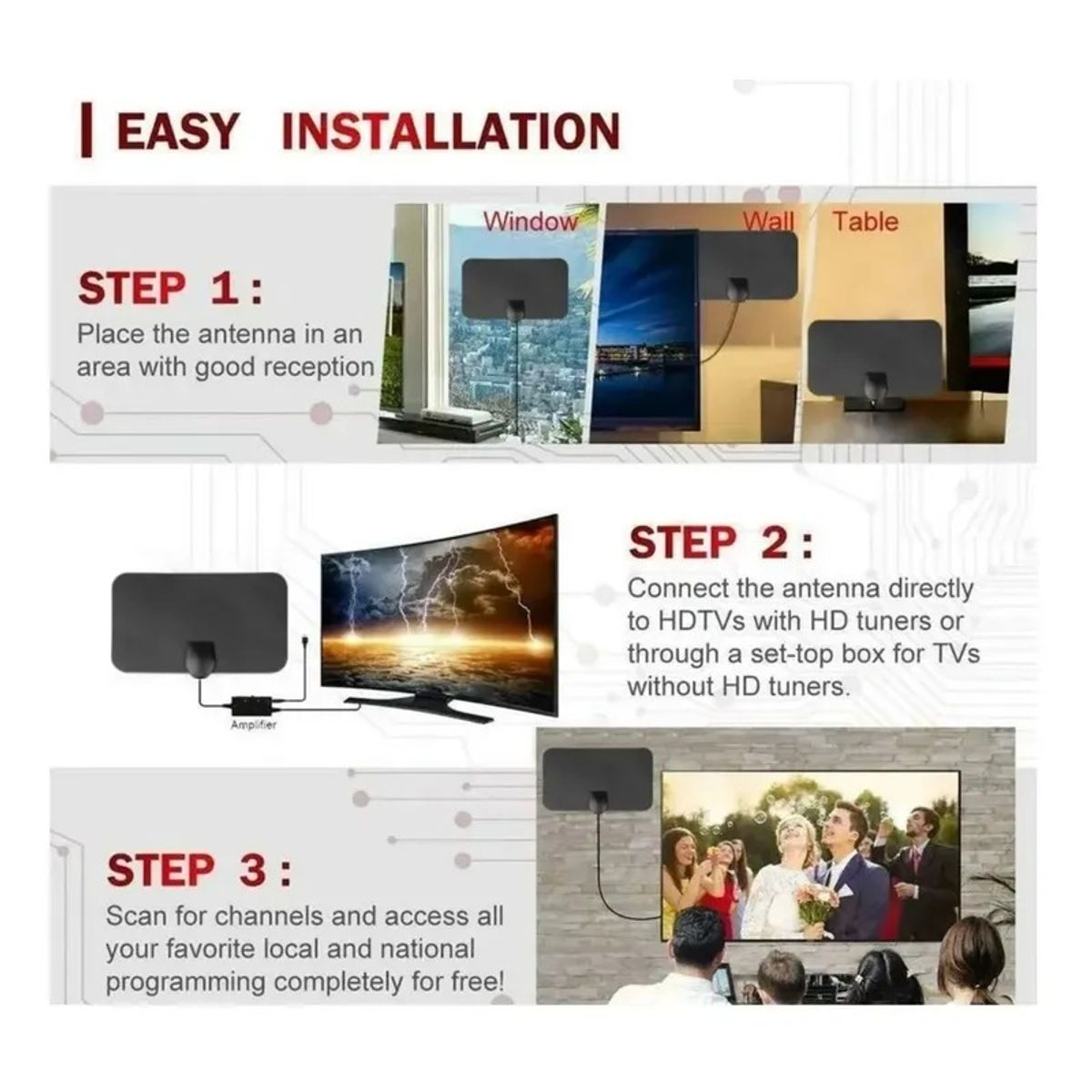 GENERICO - Antena Tv Digital Hd Abierta Interior Amplificador