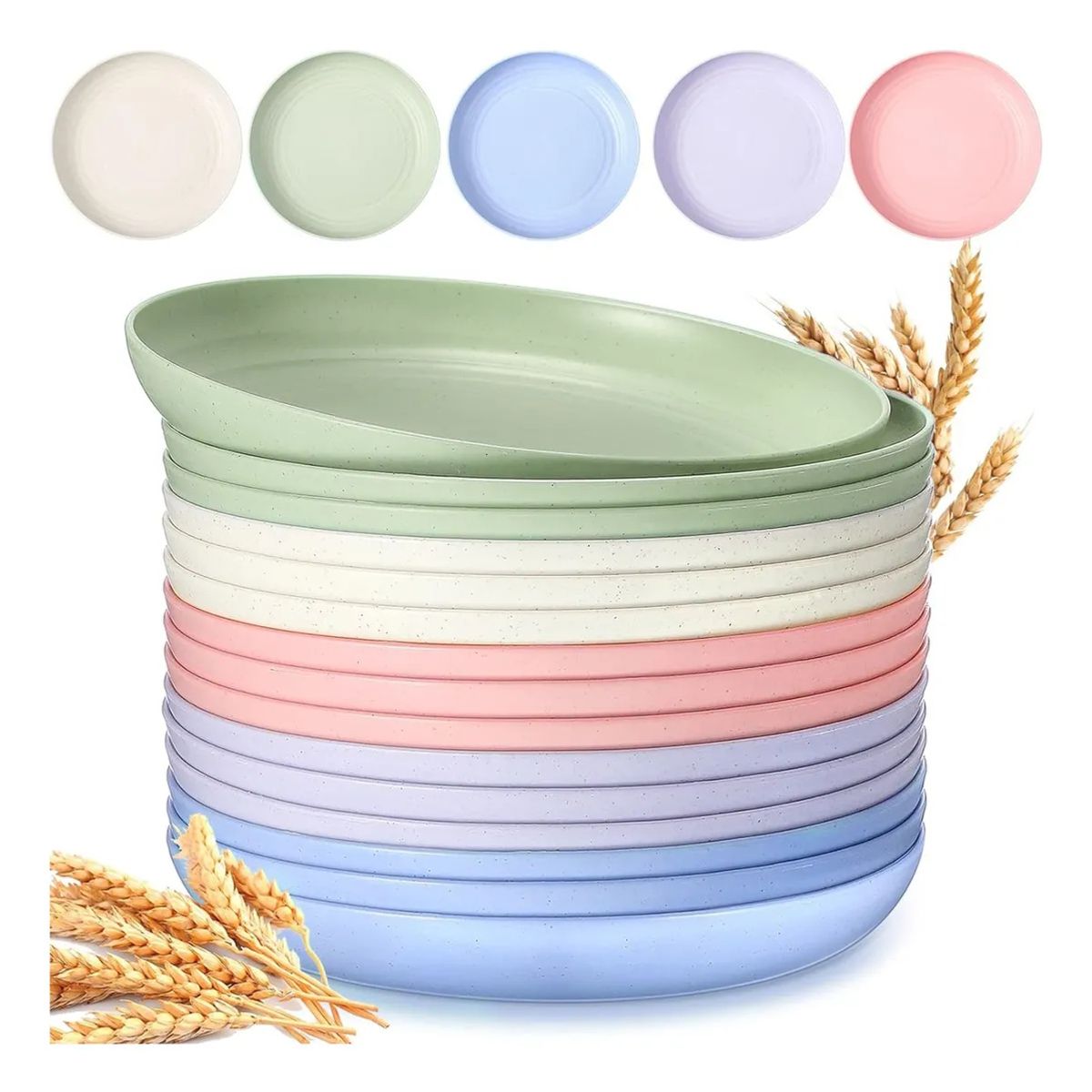 KUANGYE - Pack 15 Platos Plásticos Reutilizable Colores Surtidos 23cm