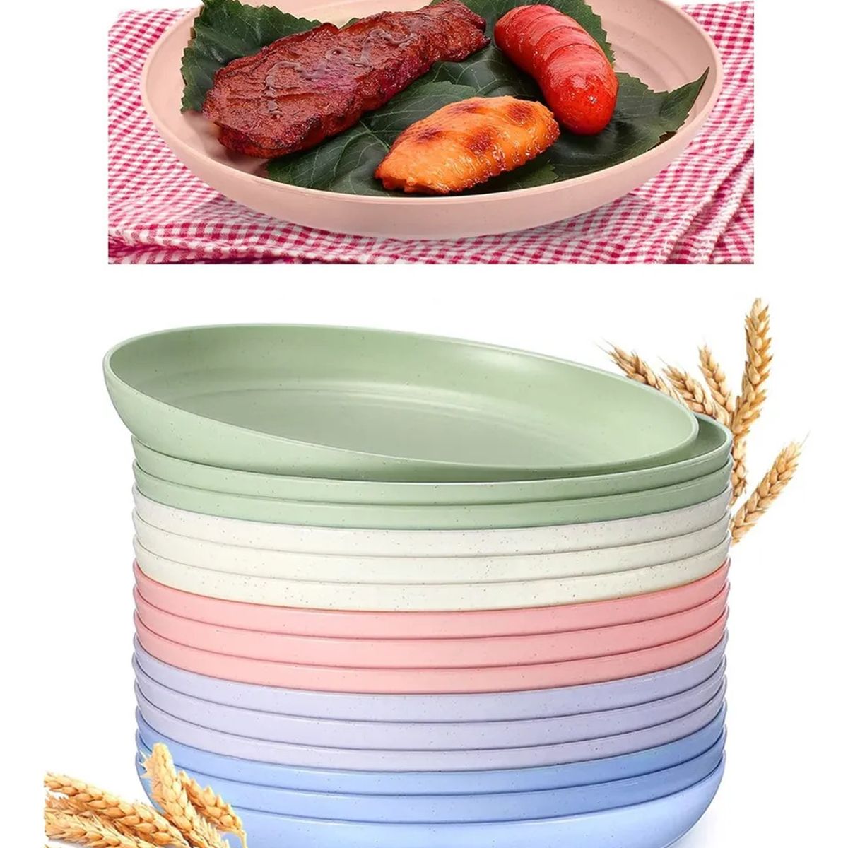 KUANGYE - Pack 15 Platos Plásticos Reutilizable Colores Surtidos 23cm