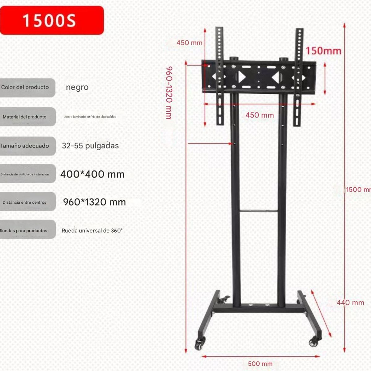 ATURE - Soporte Tv Universal 32-55 Ruedas Pantalla Ajustable De Piso
