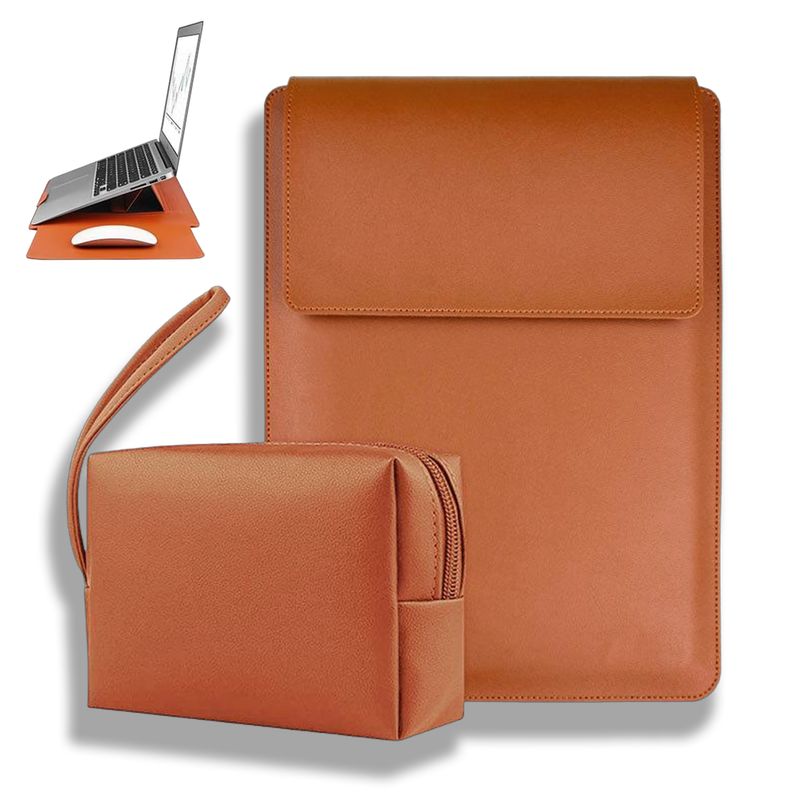 ATURE - Funda Plegable Soporte Para Notebook Portátil + Bolsa Cables Marrón