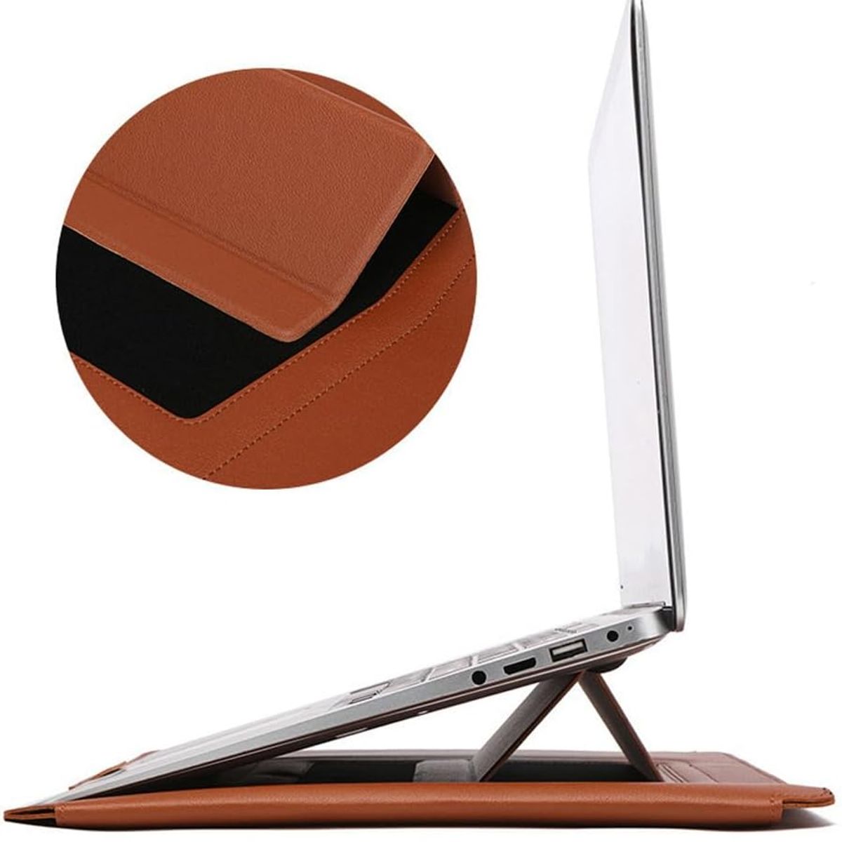 ATURE - Funda Plegable Soporte Para Notebook Portátil + Bolsa Cables Marrón