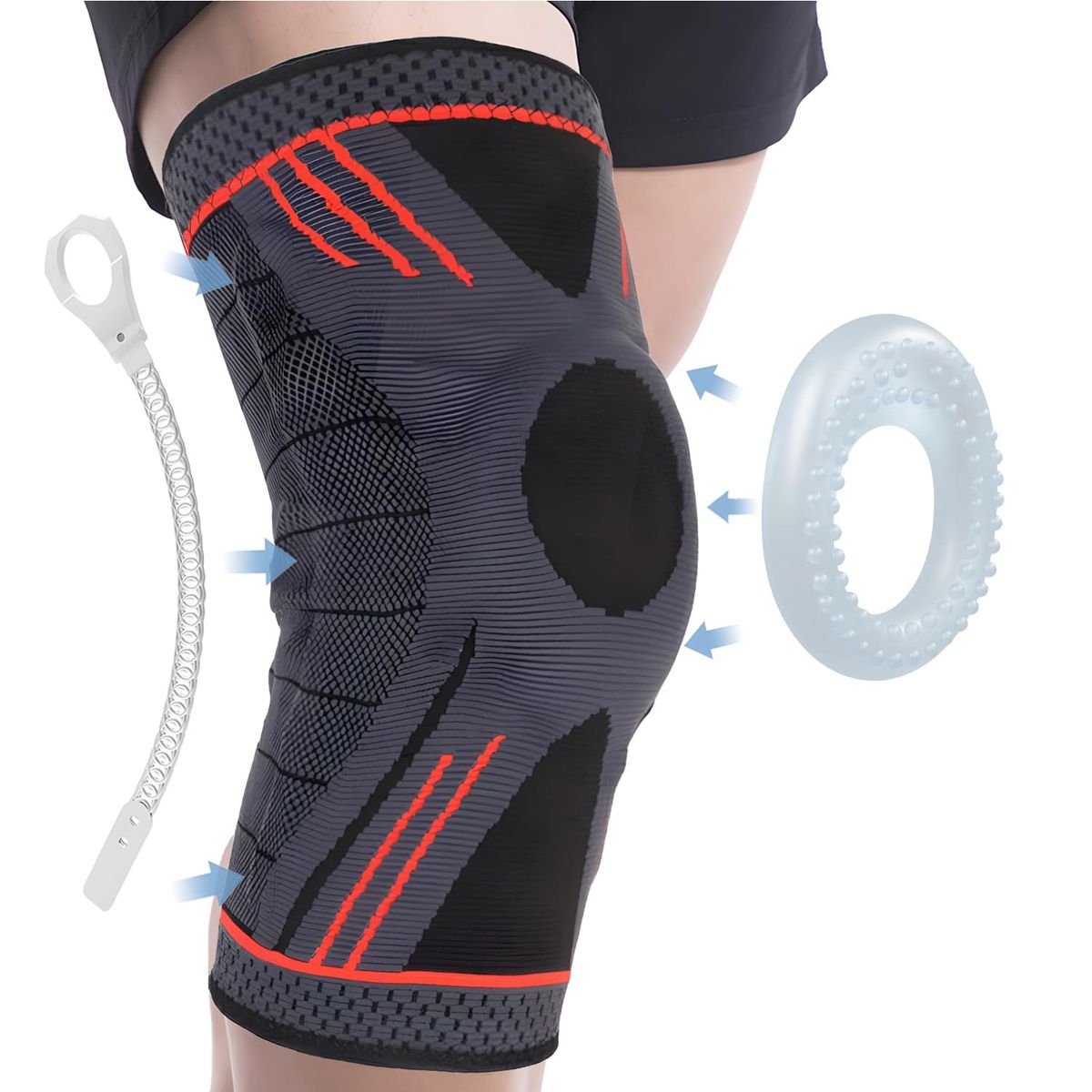 WELDMON - Rodilleras deportivas Elastica Ajustable-Rojo-XL