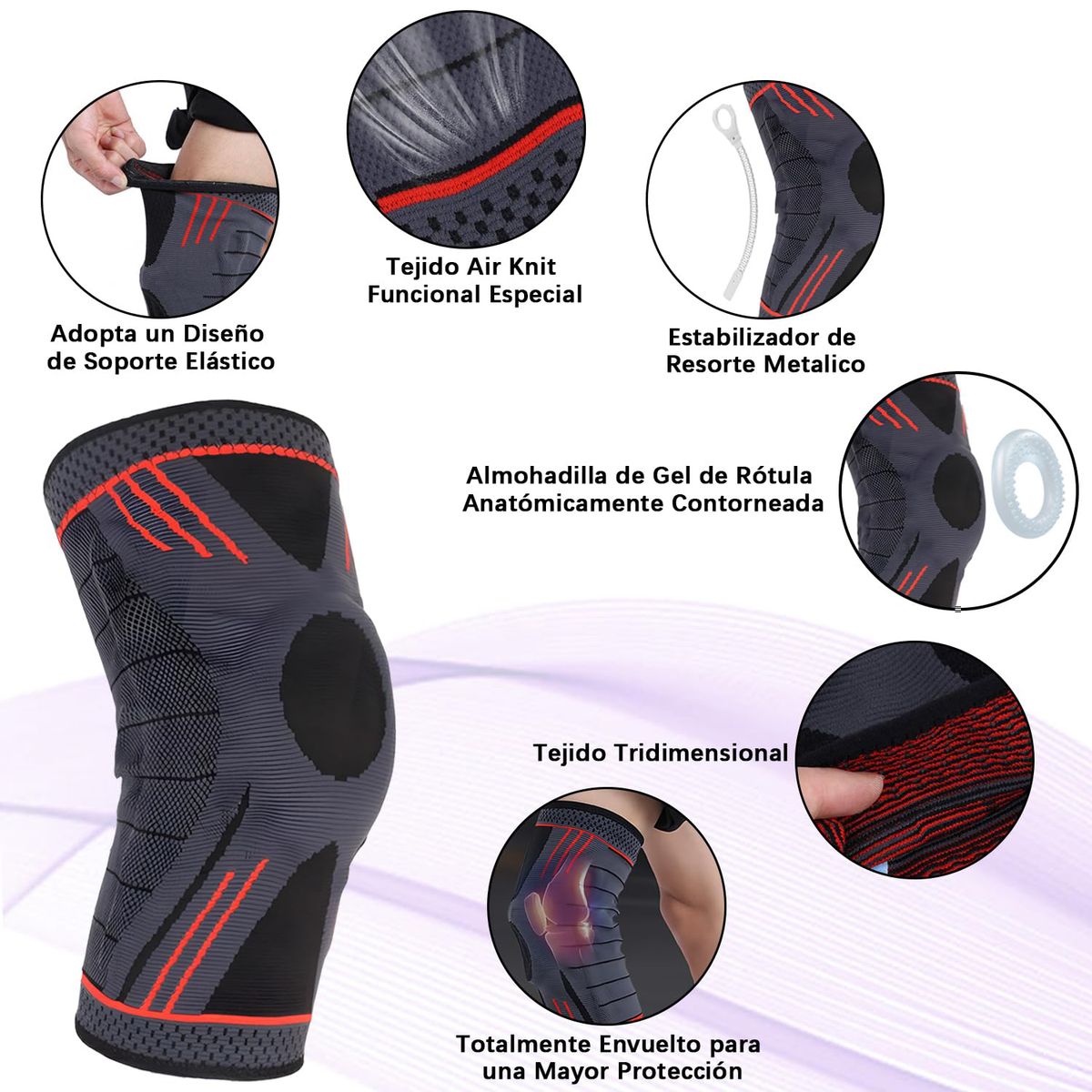 WELDMON - Rodilleras deportivas Elastica Ajustable-Rojo-M