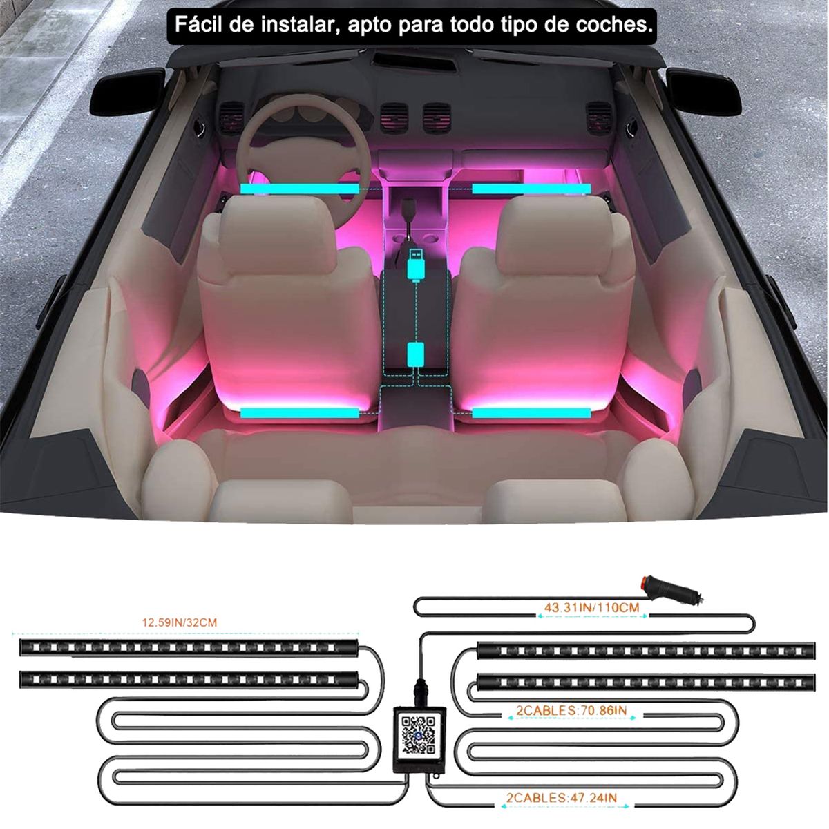 WELDMON - Auto Decorativo 12V Con Luz RGB 72 Led Bluetooth App Control