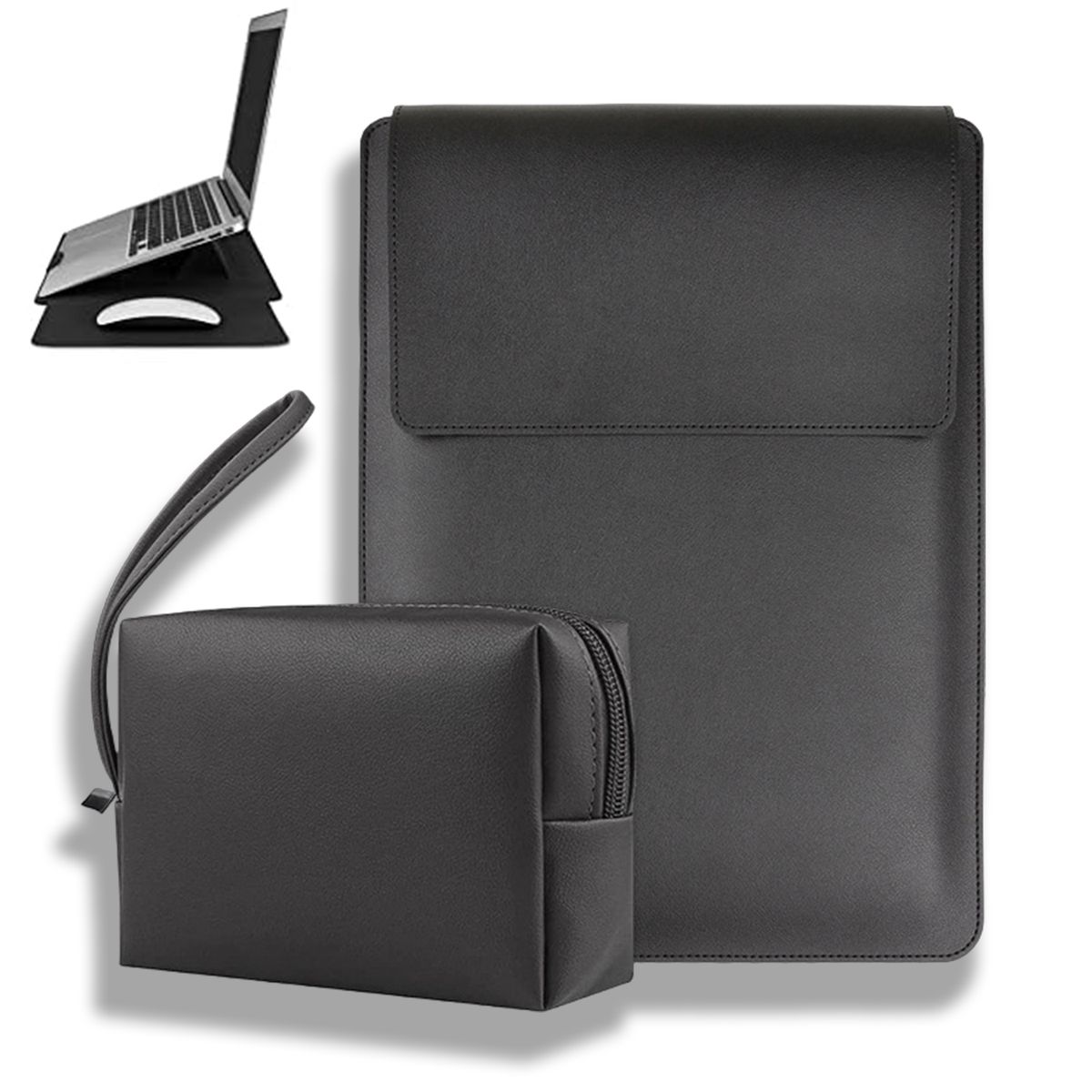 ATURE - Funda Plegable Soporte Para Notebook Portátil + Bolsa Cables Negro