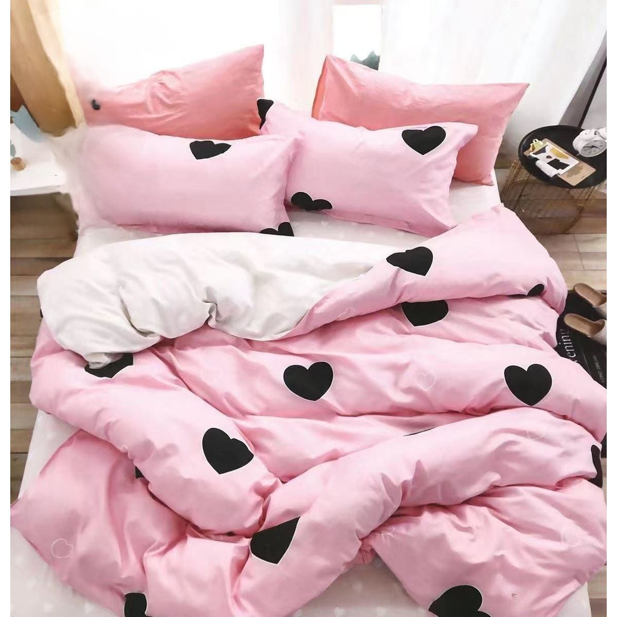 GENERICO - Juego de Sabanas 2 Plazas. 4 Piezas. Diseño Corazones