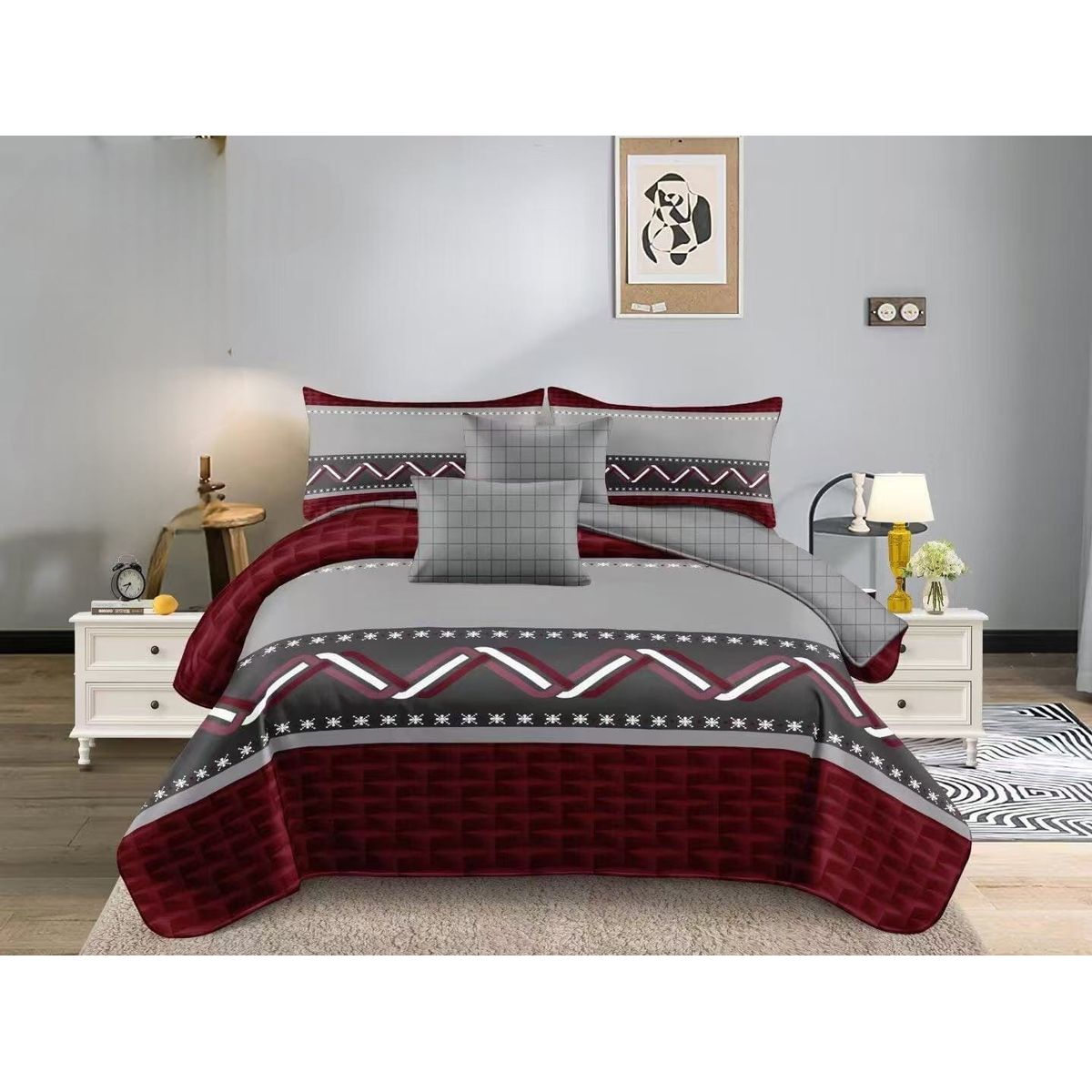 GENERICO - Juego de Sabanas 2 Plazas. 4 Piezas. Diseño Lineas