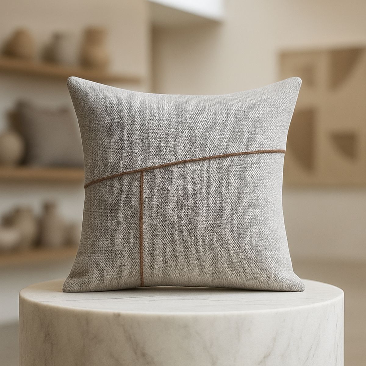 ARMONIA - Funda cojín gris 45x45 detalle costura estilo minimal sofá 677