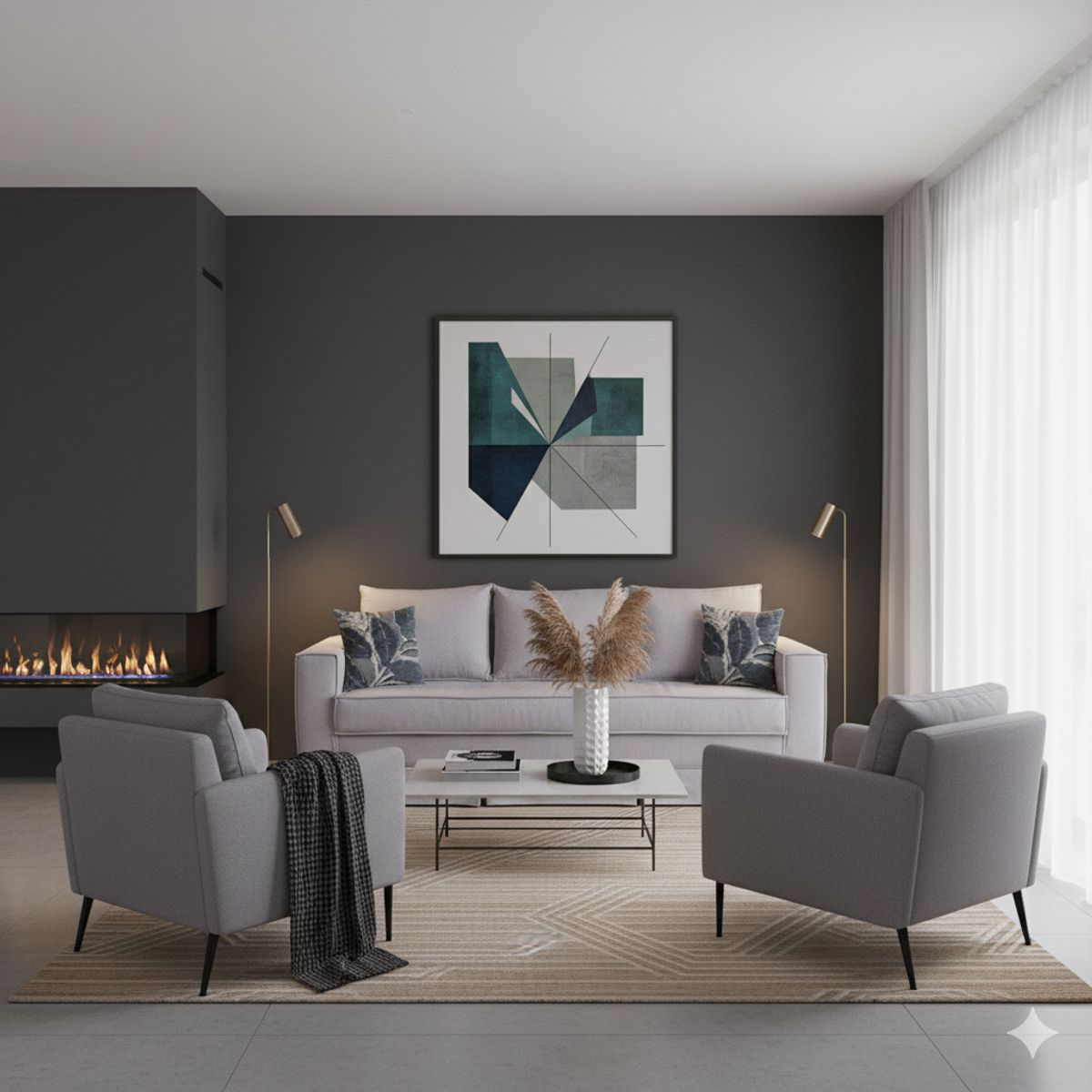 MUNDO LIVING - Living 311 Siena Gris claro Sofa 3 cuerpos + 2 poltronas resortes