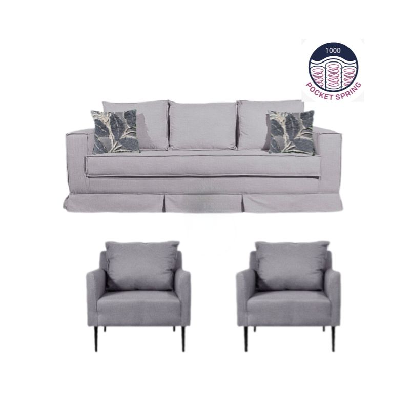 MUNDO LIVING - Living 311 Siena Gris claro Sofa 3 cuerpos + 2 poltronas resortes