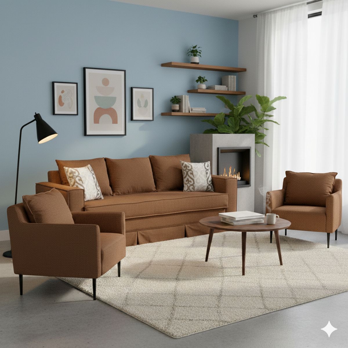 MUNDO LIVING - Living 311 Siena Cafe tostado Sofa 3 cuerpos + 2 poltronas resortes