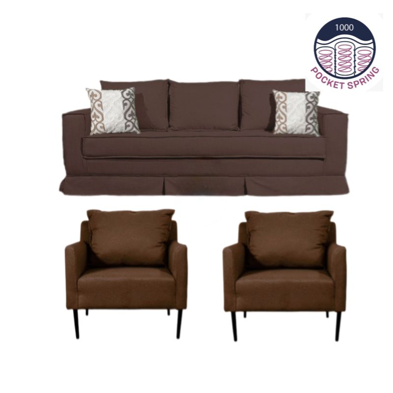 MUNDO LIVING - Living 311 Siena Cafe tostado Sofa 3 cuerpos + 2 poltronas resortes