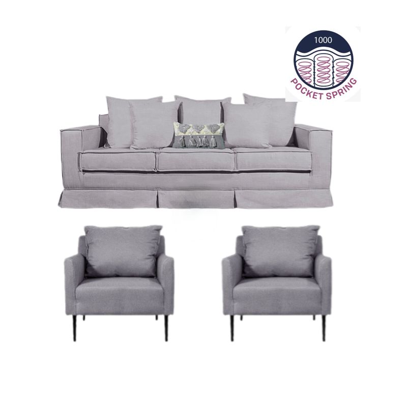 MUNDO LIVING - Living 311 Sahara gris claro Sofa 3 cuerpos + 2 poltronas resortes