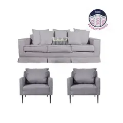 MUNDO LIVING - Living 311 Sahara gris claro Sofa 3 cuerpos + 2 poltronas resortes