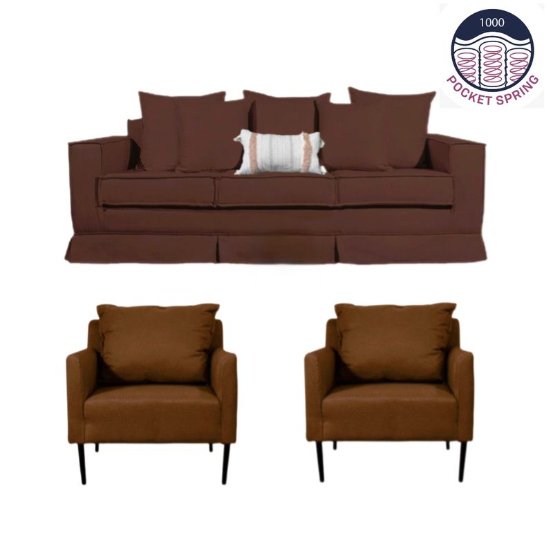 MUNDO LIVING - Living 311 Sahara Cafe tostado Sofa 3 cuerpos + 2 poltronas resortes
