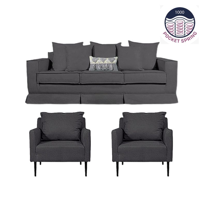 MUNDO LIVING - Living 311 Sahara Marengo Sofa 3 cuerpos + 2 poltronas resortes
