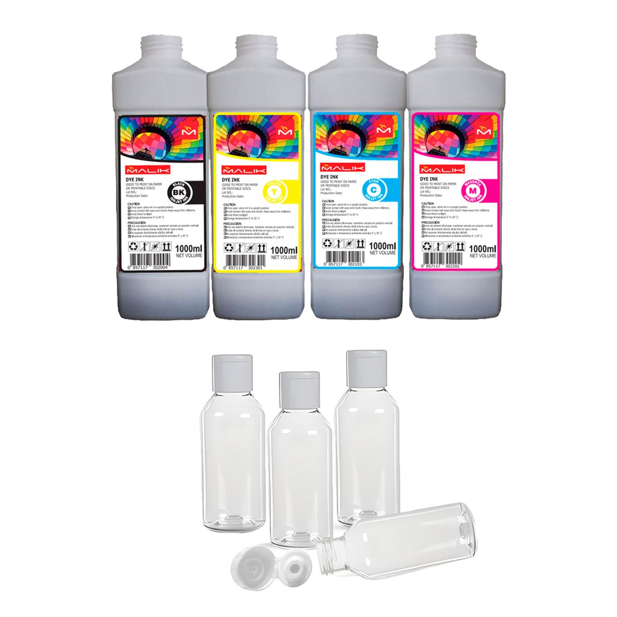 MALIK - Pack 4 Litros + 4 Botellas vacias GT52 para Hp D/Jet GT 5820