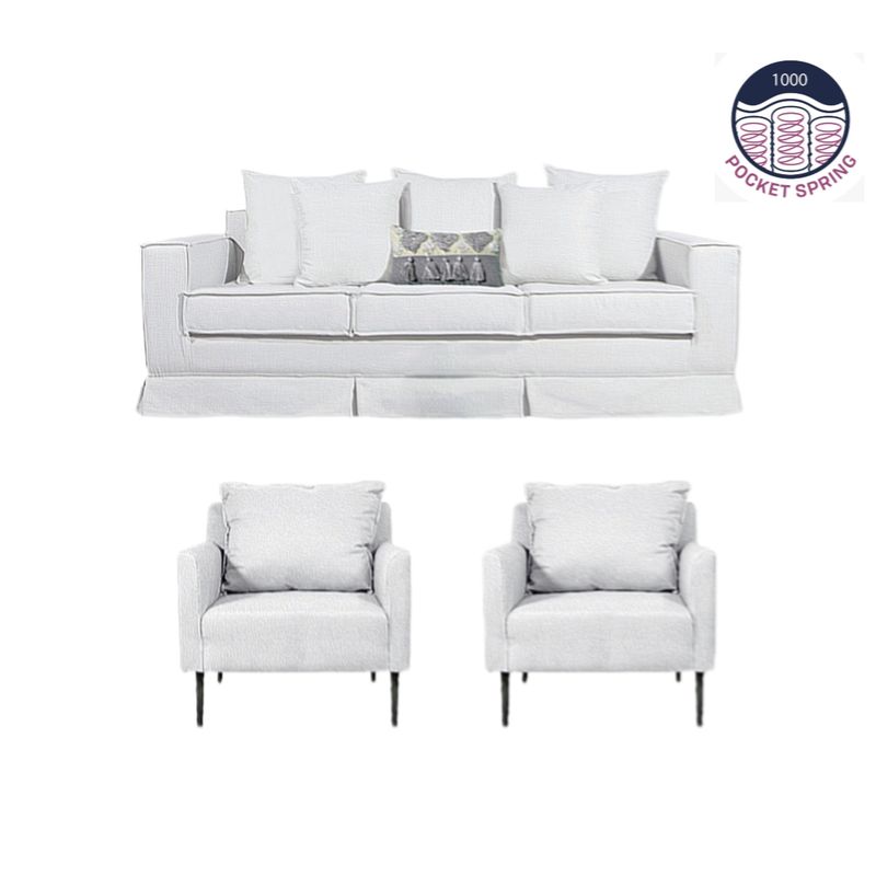 MUNDO LIVING - Living 311 Sahara Blanco inv Sofa 3 cuerpos + 2 poltronas resortes