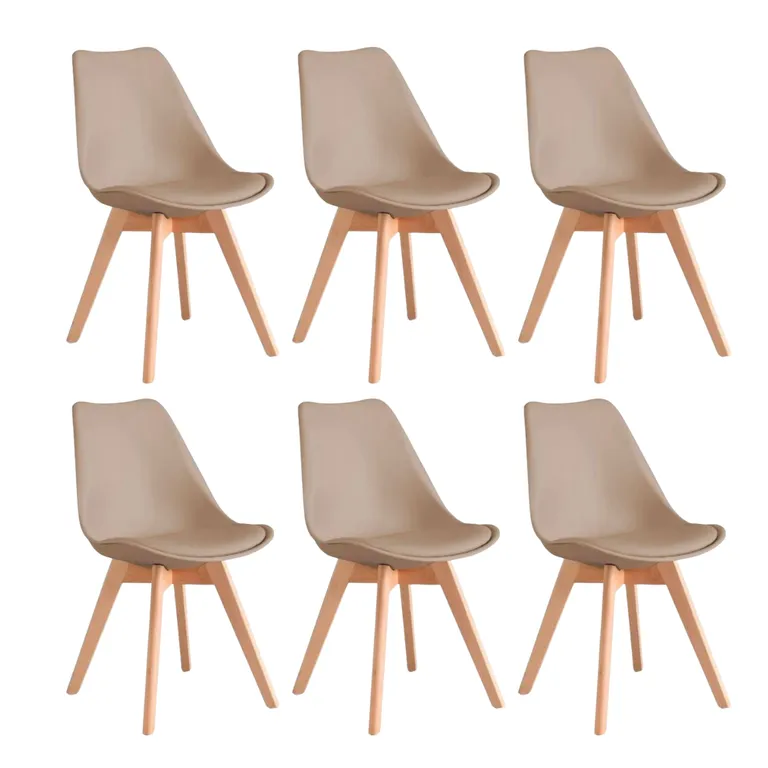 Pack de 6 sillas de comedor acolchada Tulip Beige