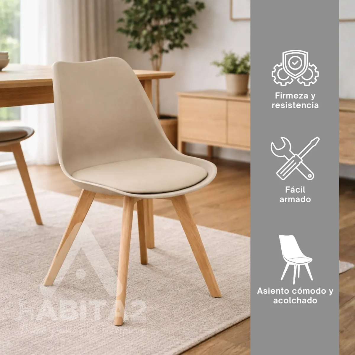 HABITA2 CHILE - Pack de 6 sillas de comedor acolchada Tulip Beige
