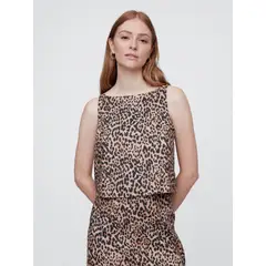 GAP - Blusa Mujer Lino Apron Sin Mangas Beige