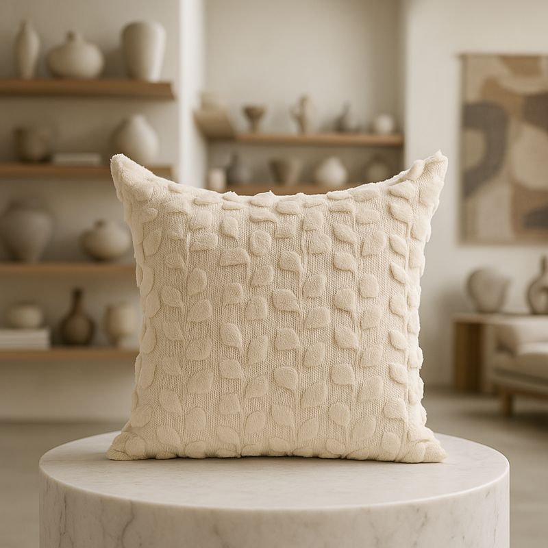 ARMONIA - Funda decorativa cojín floral beige esponjoso 45x45 hogar 674