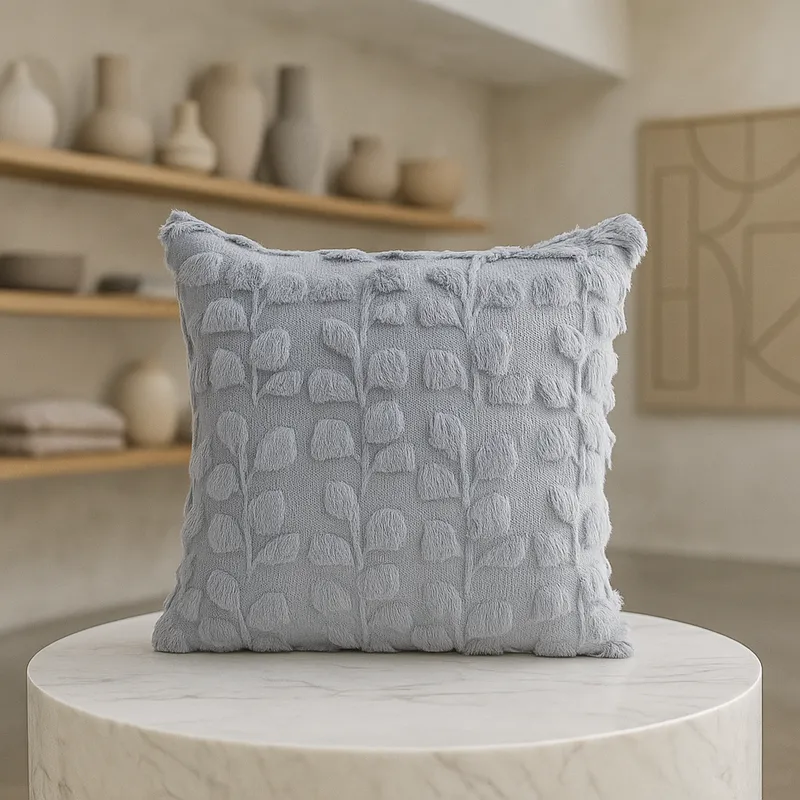 ARMONIA - Funda cojín decorativa gris floral esponjosa 45x45 sala estar 674