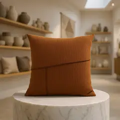 ARMONIA - Funda cojín decorativa marrón 45x45 costura premium hogar CL 677