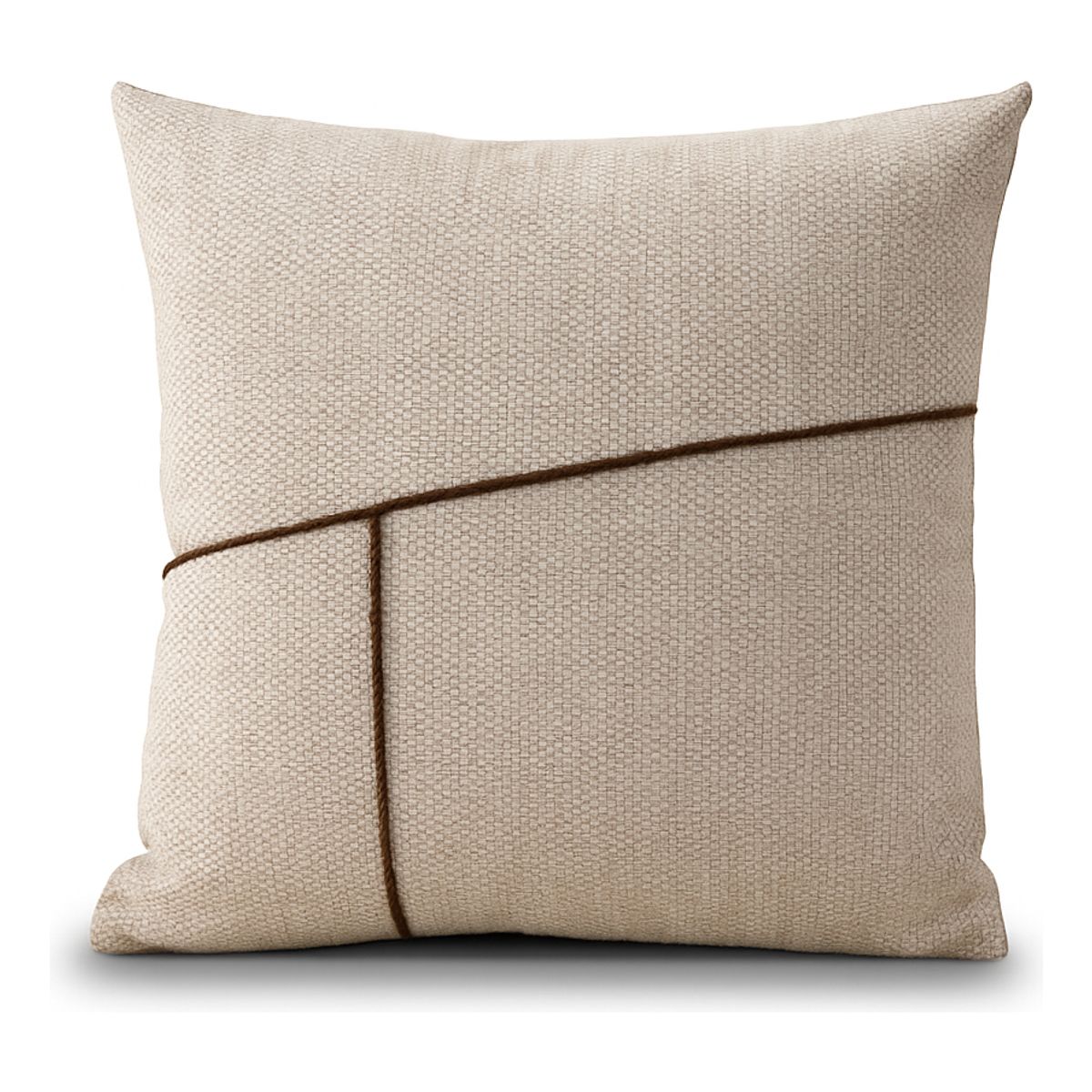 ARMONIA - Funda de cojín marrón elegante 45x45 con costura decorativa 677