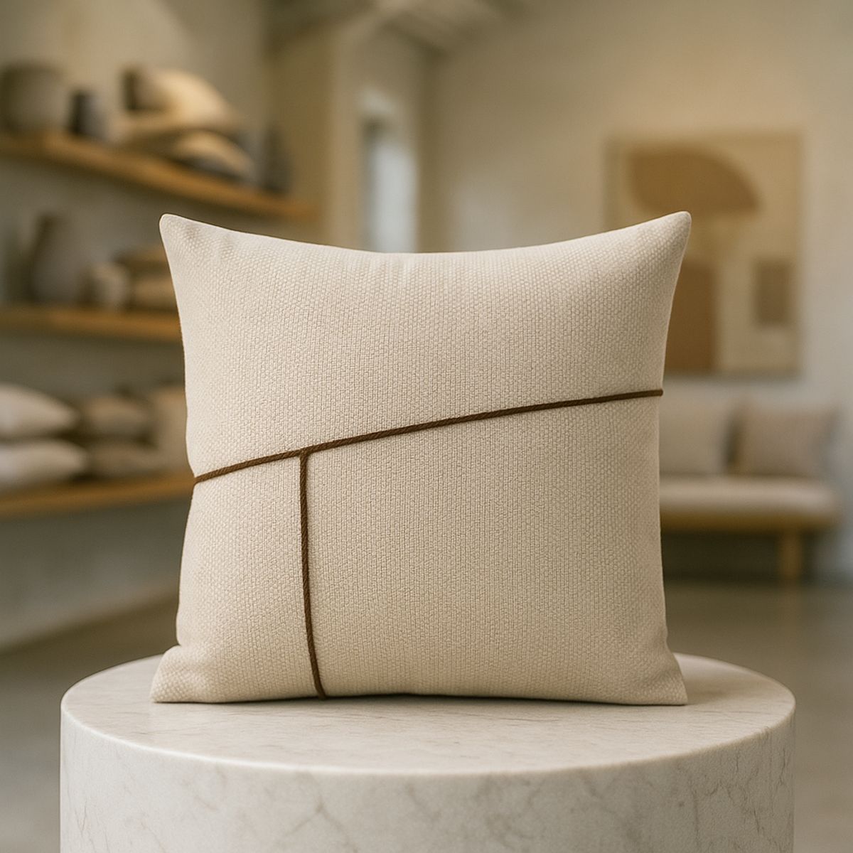 ARMONIA - Funda para cojín marrón 45x45 estilo elegante con costura 677