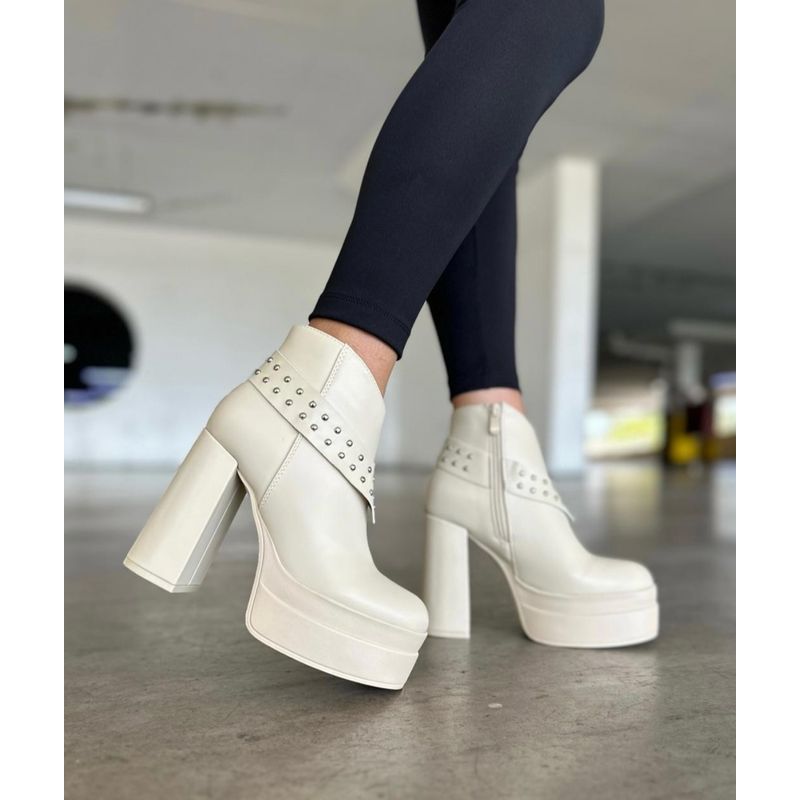 SNOOPY - Botin Mujer  color Beige Taco Alto con Plataforma M488