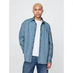 GAP - Camisa Hombre Denim Brannan Manga Larga Celeste