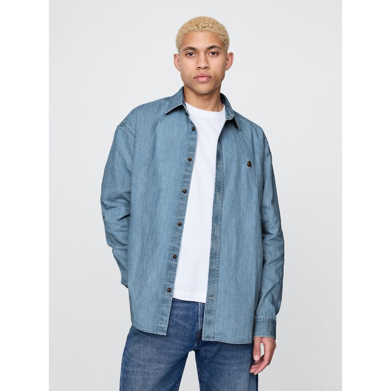 GAP - Camisa Hombre Denim Brannan Manga Larga Celeste Gap